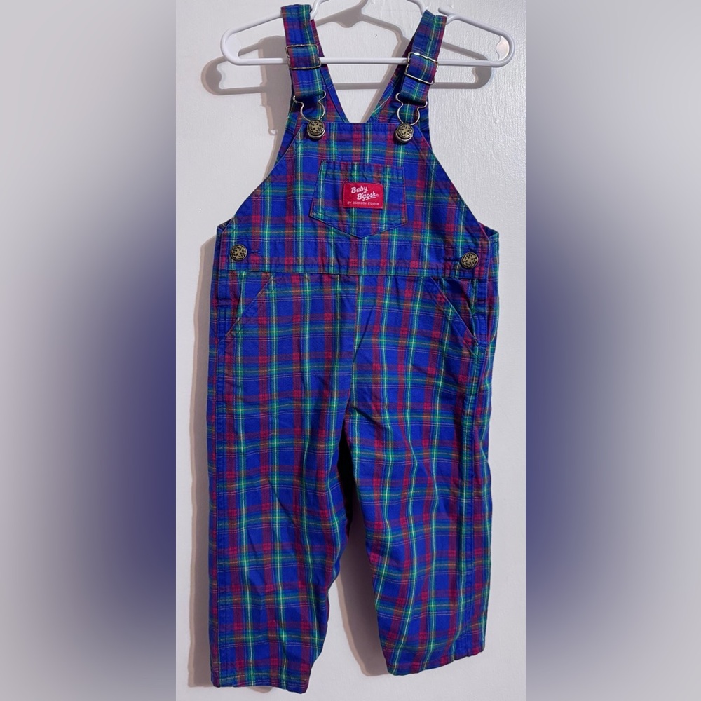 Vintage OshKosh blue Plaid Kids Overalls 24 months